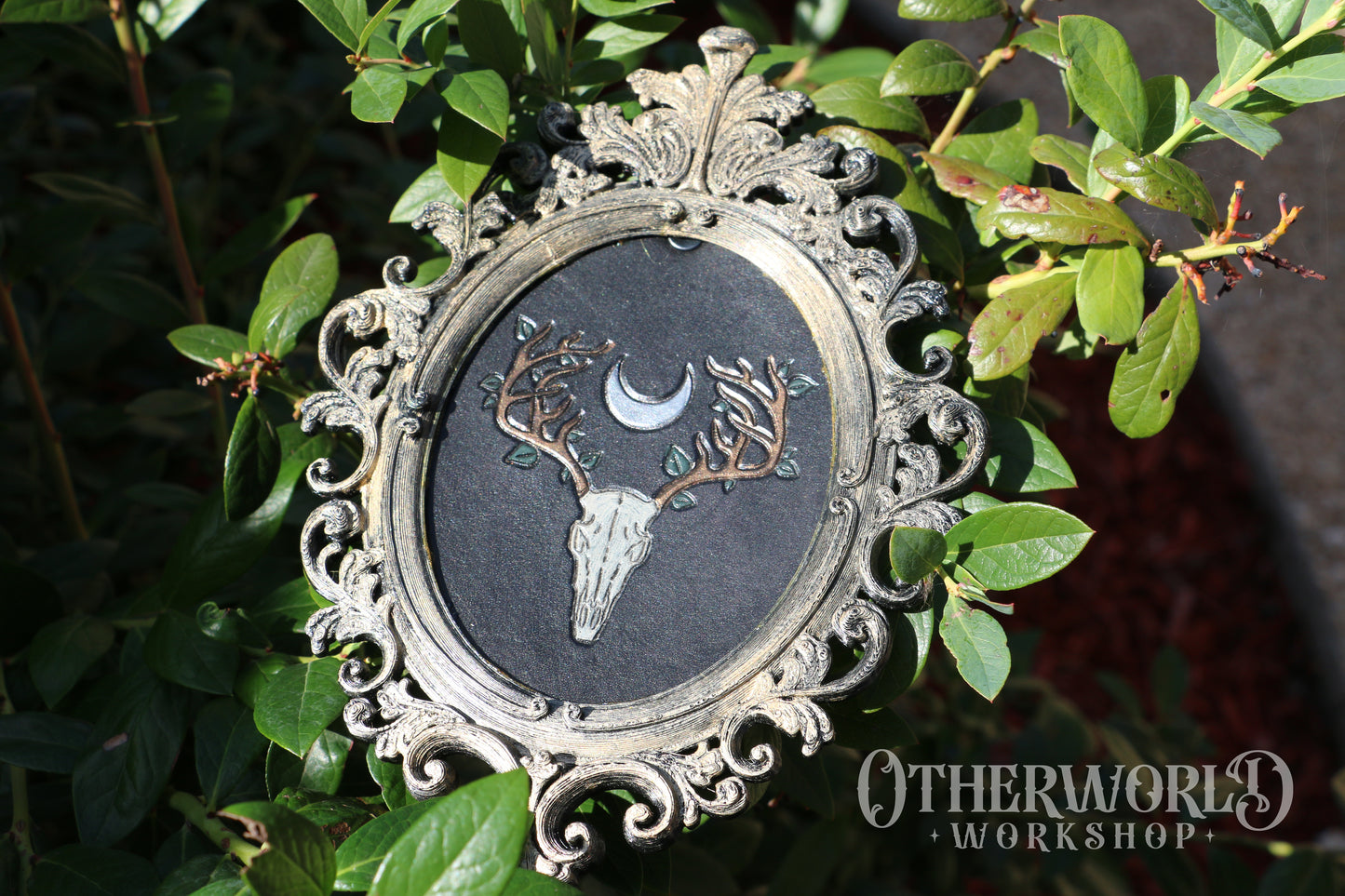 Leather Baroque Deer Skull Art Frame | Small