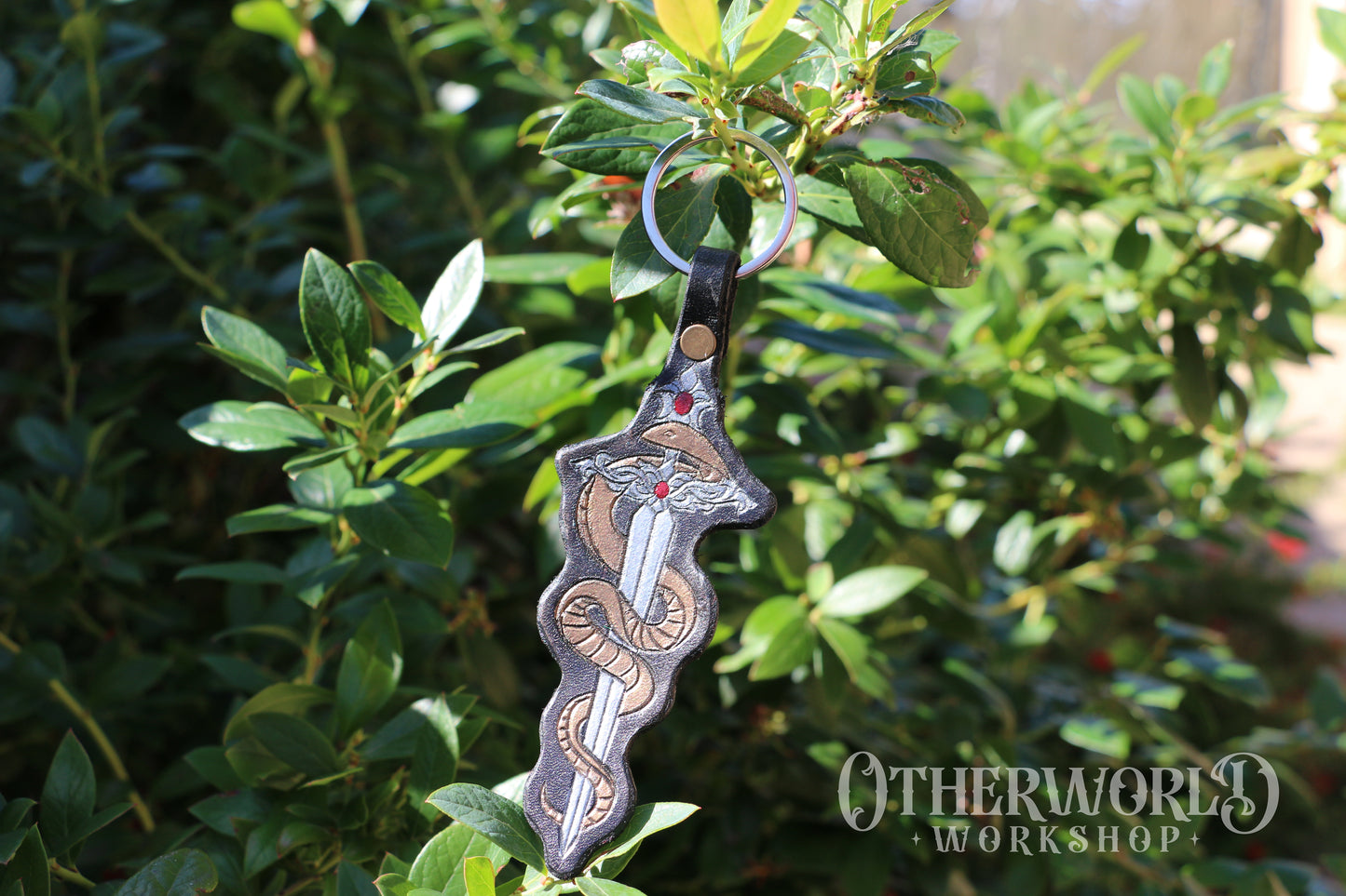 Leather Snake & Sword Keyring