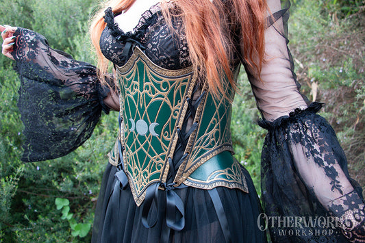 Leather Green & Gold Gothic Underbust | XS