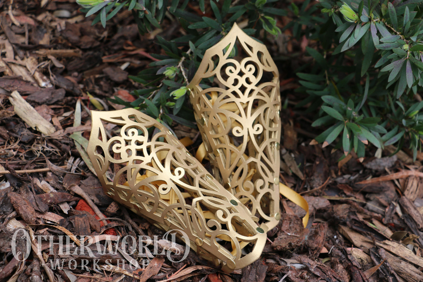 Leather Gold Vine Thorn Bracer Set