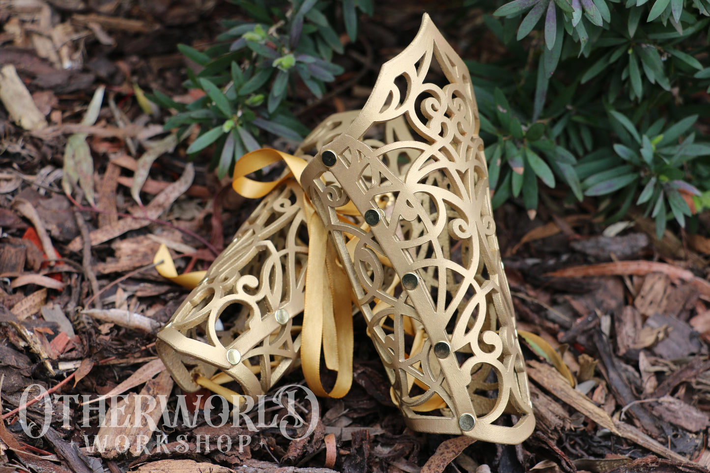 Leather Gold Vine Thorn Bracer Set