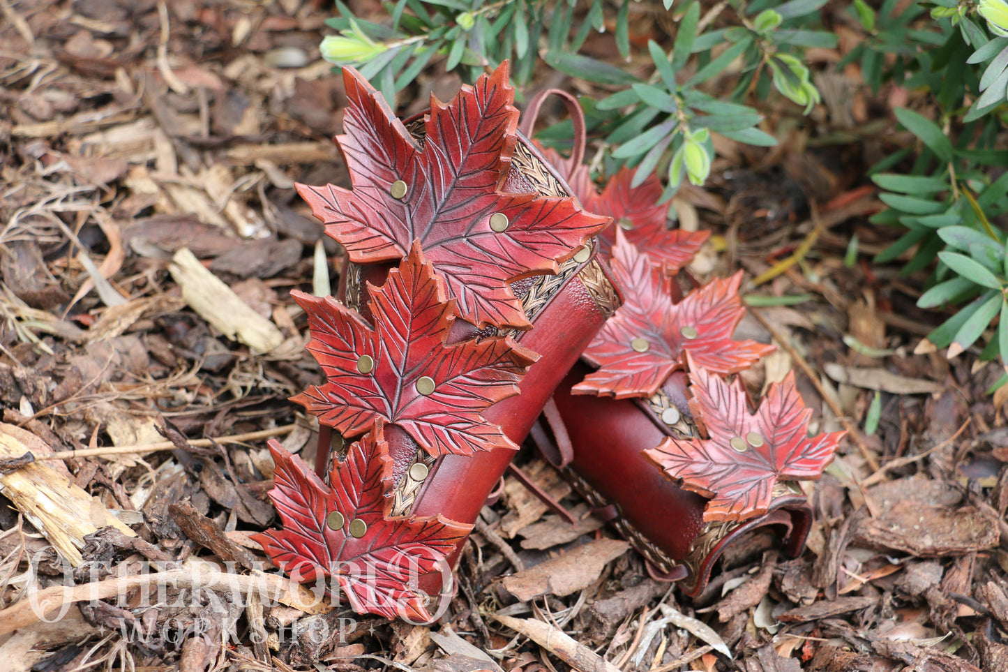 Leather Maple Leaf Bracers Set