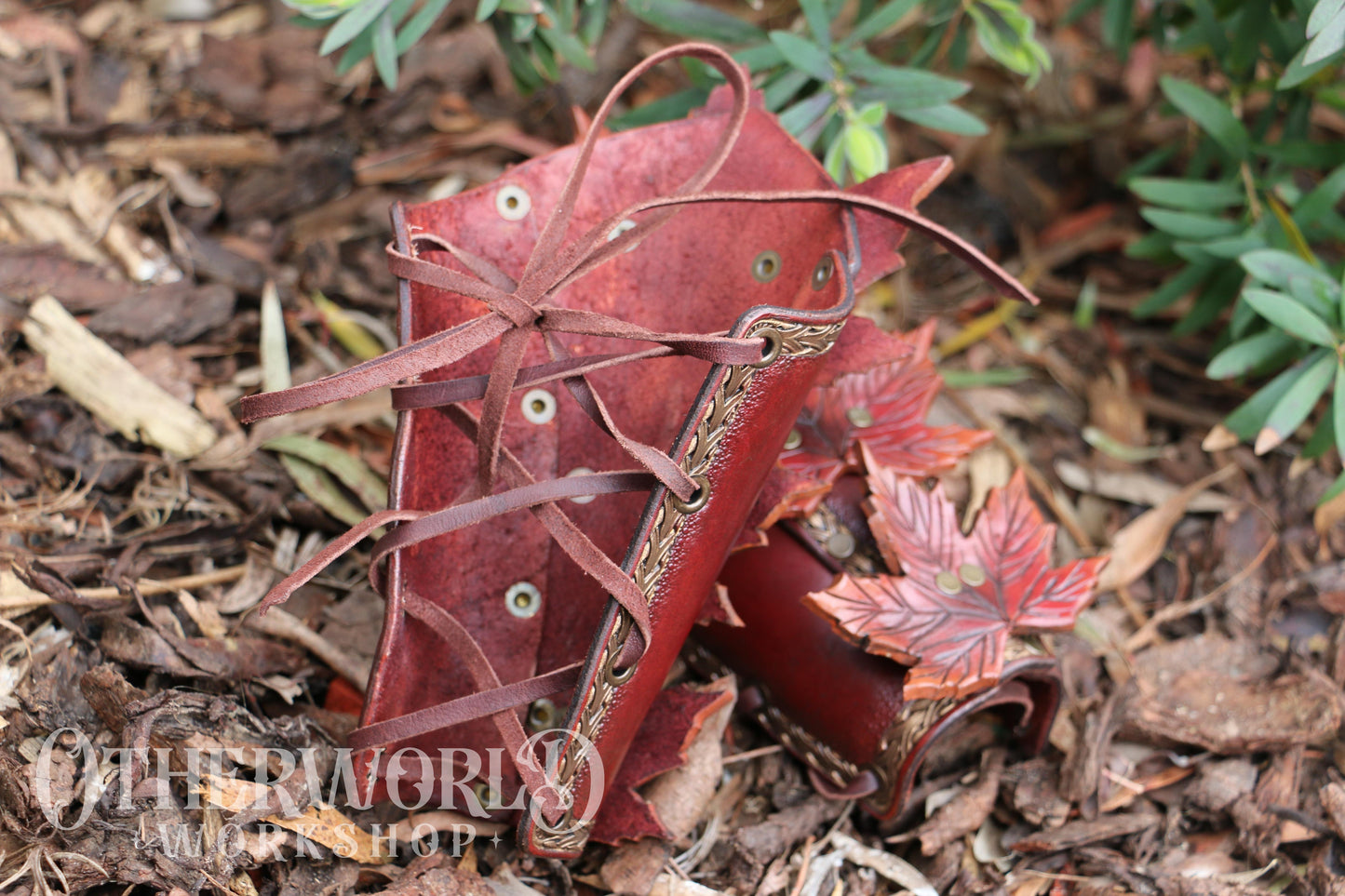 Leather Maple Leaf Bracers Set