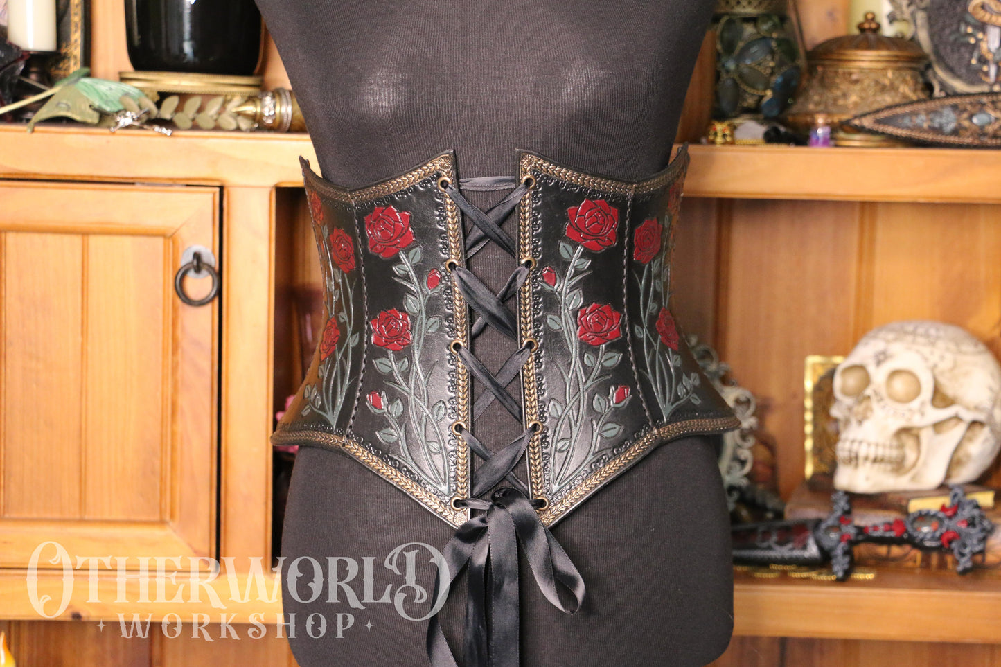 Leather Rose Garden Waist Belt