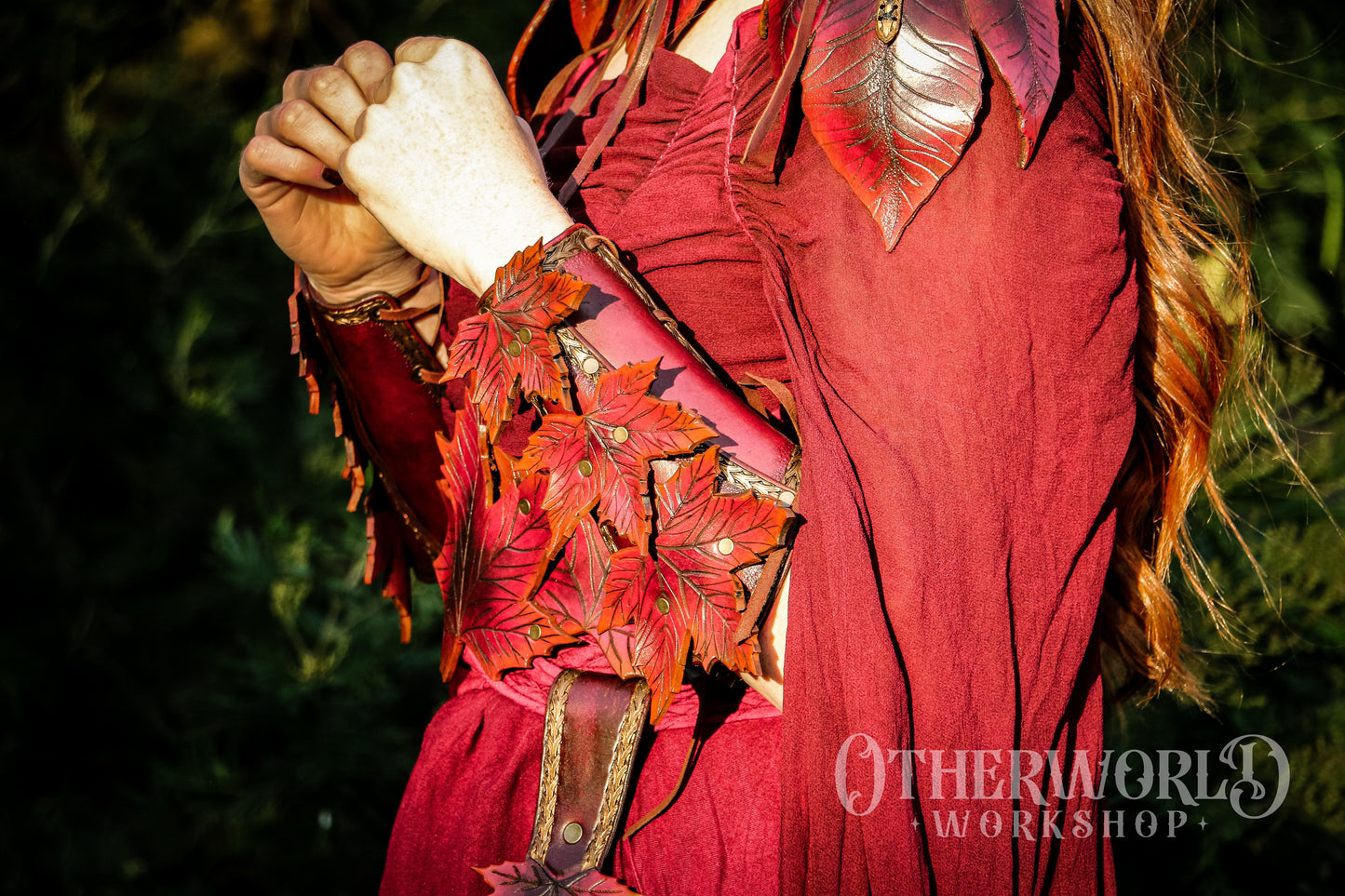 Leather Maple Leaf Bracers Set