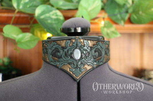 Leather Baroque Choker | Green & Bronze