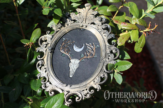 Leather Baroque Deer Skull Art Frame | Small