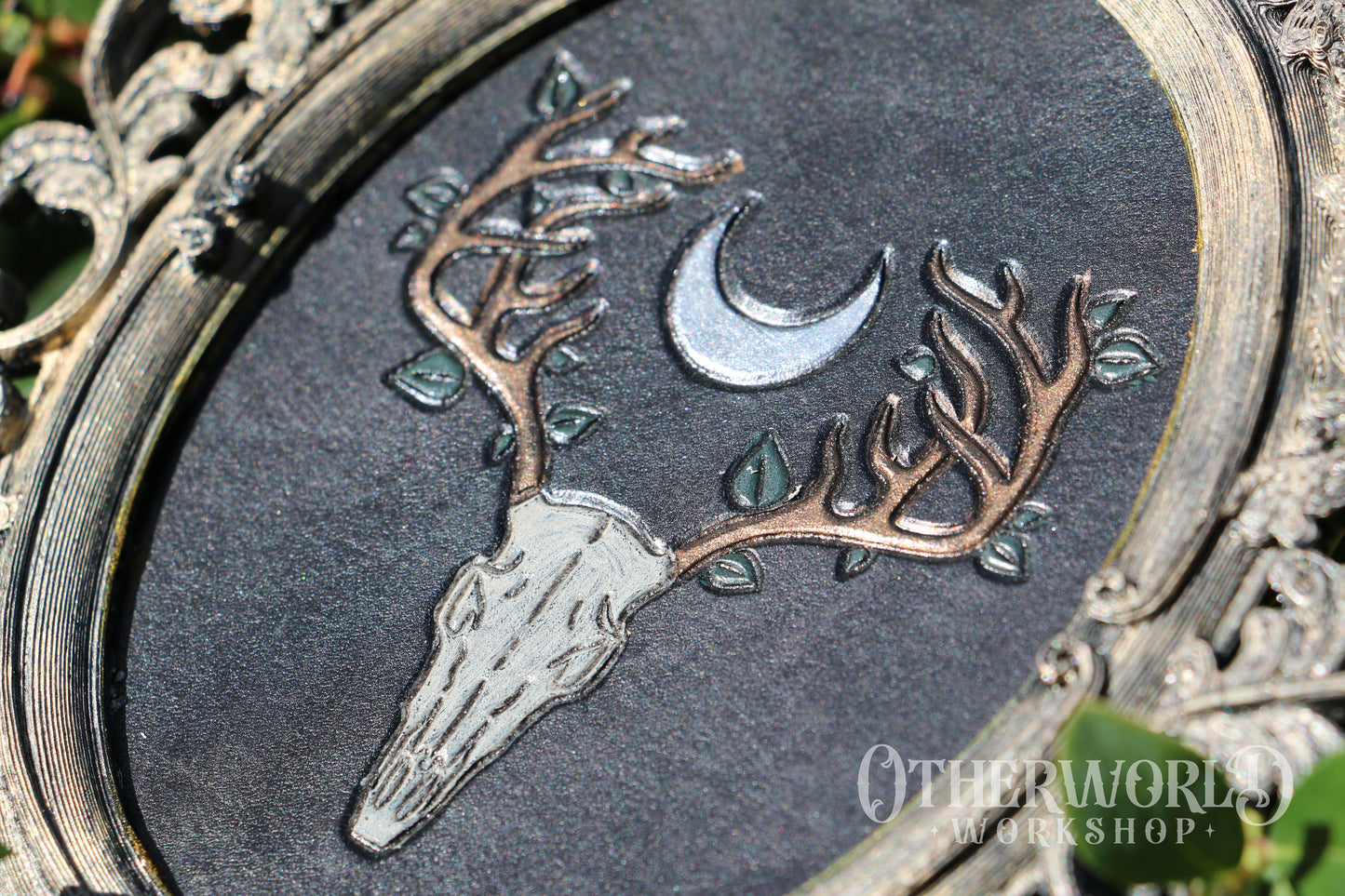 Leather Baroque Deer Skull Art Frame | Small