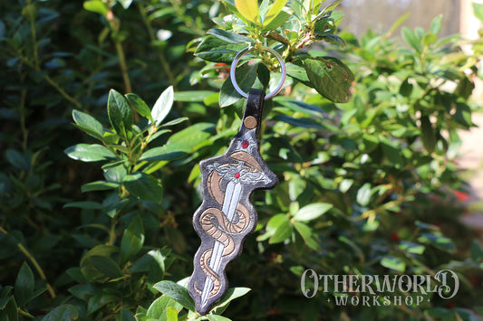 Leather Snake & Sword Keyring