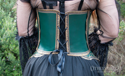 Leather Green & Gold Gothic Underbust | XS