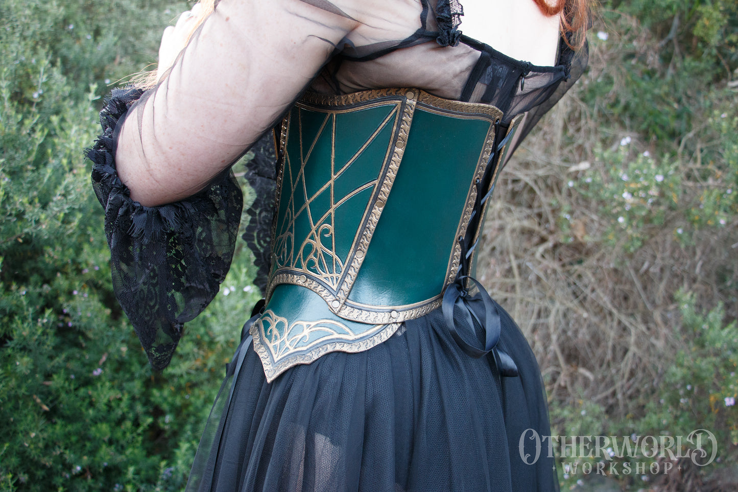 Leather Green & Gold Gothic Underbust | XS
