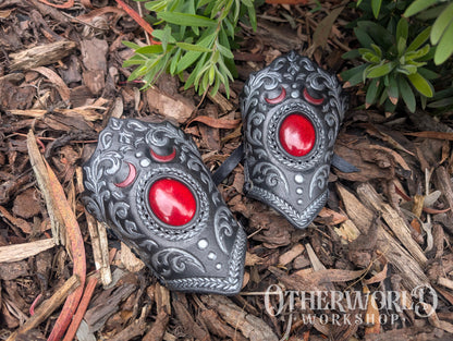 Leather Red Glitter Empress Wrist Cuffs