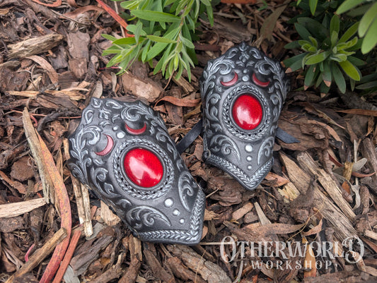 Leather Red Glitter Empress Wrist Cuffs