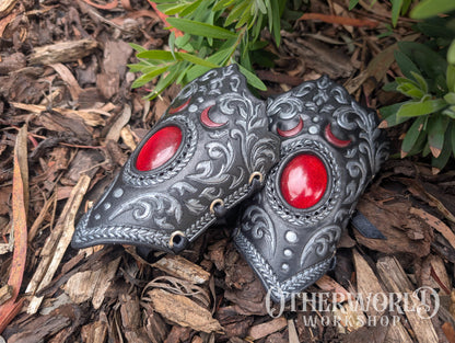 Leather Red Glitter Empress Wrist Cuffs
