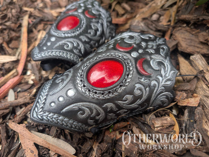 Leather Red Glitter Empress Wrist Cuffs