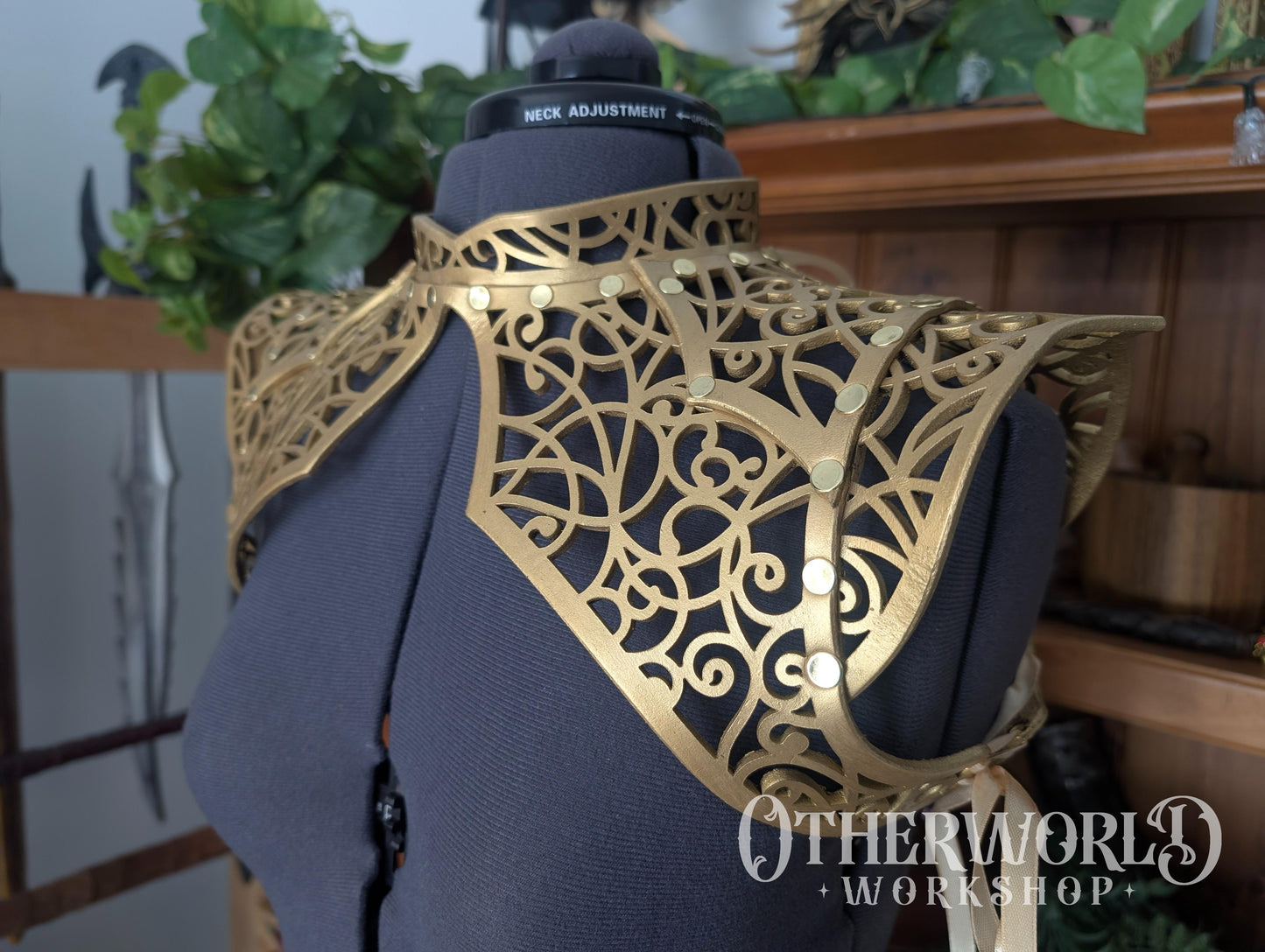 Leather Gold Vine Thorn Shoulder Mantle | S