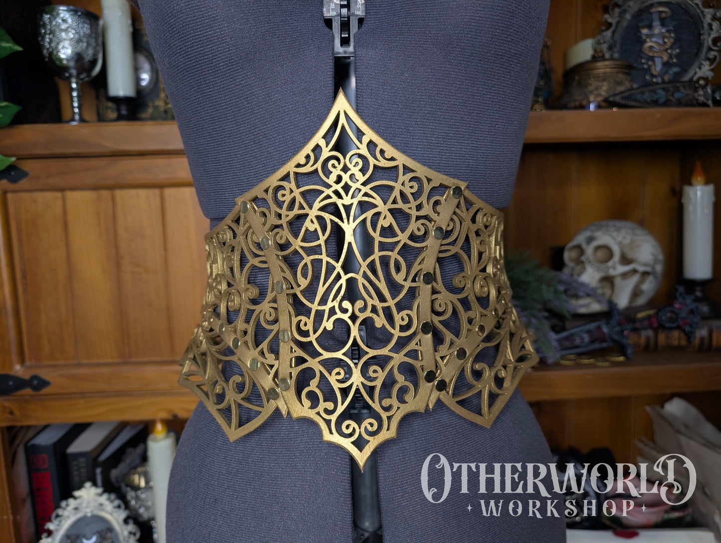 Leather Gold Vine Thorn Waist Belt | S