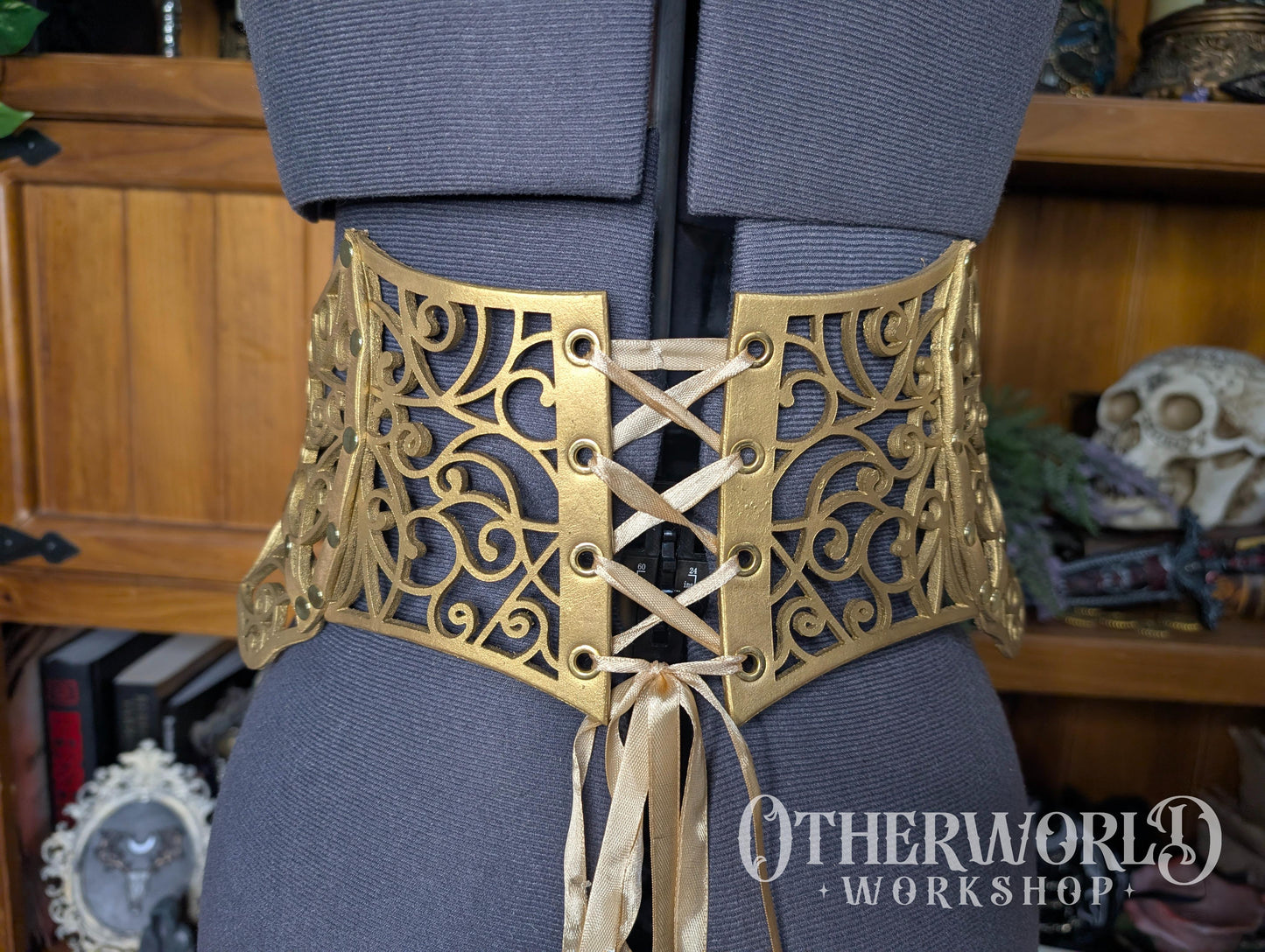 Leather Gold Vine Thorn Waist Belt | S