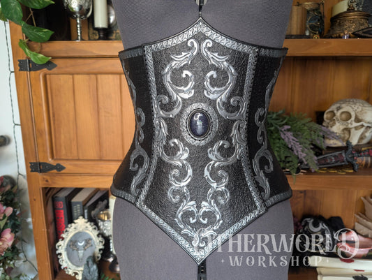 Leather Silver Baroque Underbust Corset | S