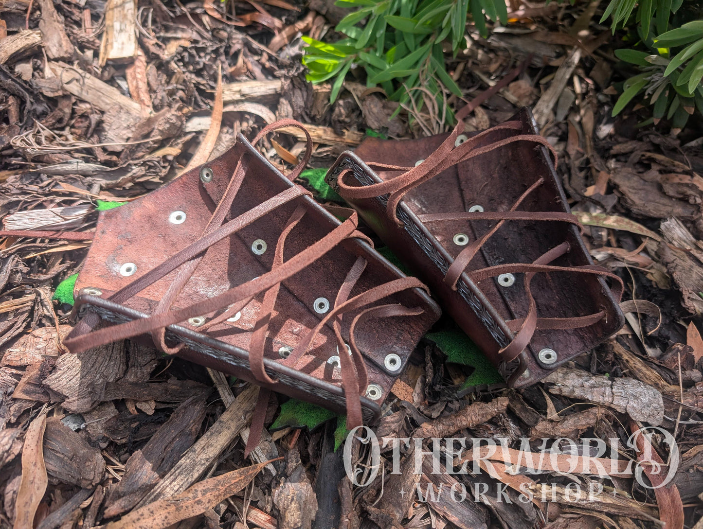 Leather Maple Leaf Bracers Set