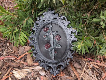 Leather Sword & Roses Art Frame | Medium