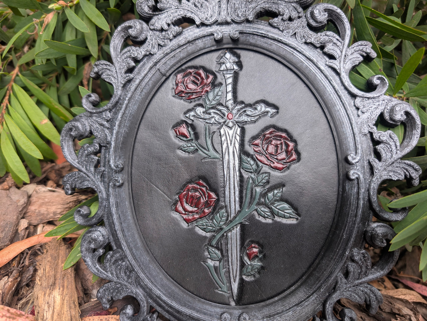 Leather Sword & Roses Art Frame | Medium