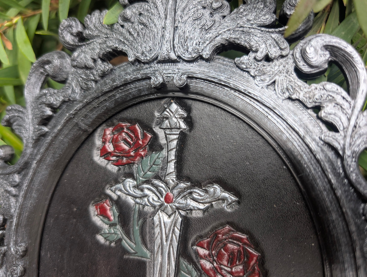 Leather Sword & Roses Art Frame | Medium
