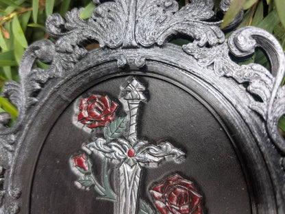 Leather Sword & Roses Art Frame | Medium