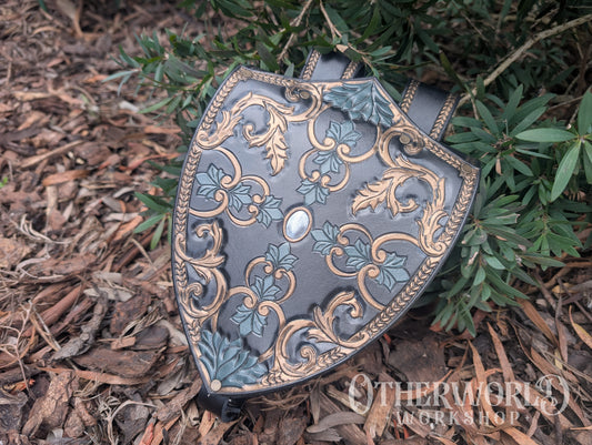 Leather Green & Gold Shield Bag